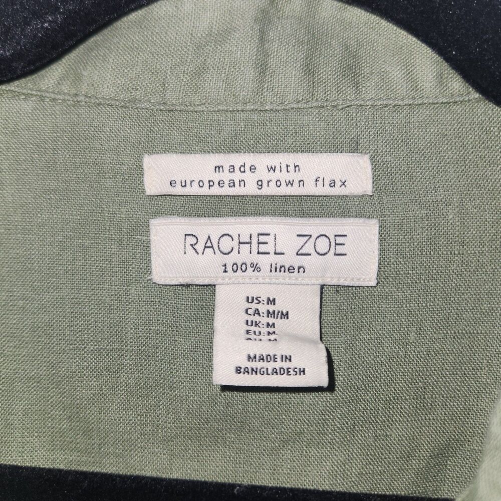 Rachel Zoe Top Shacket Green Linen Flax Lagenlook Pockets Medium - Picture 2 of 6